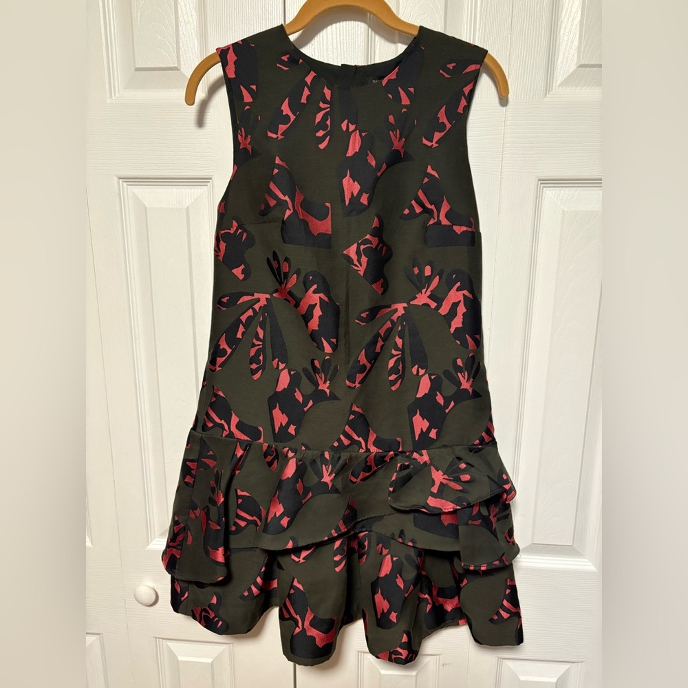 Banana Republic Dark Olive Green/Pink Sleeveless Dress with Ruffle Bottom Detail